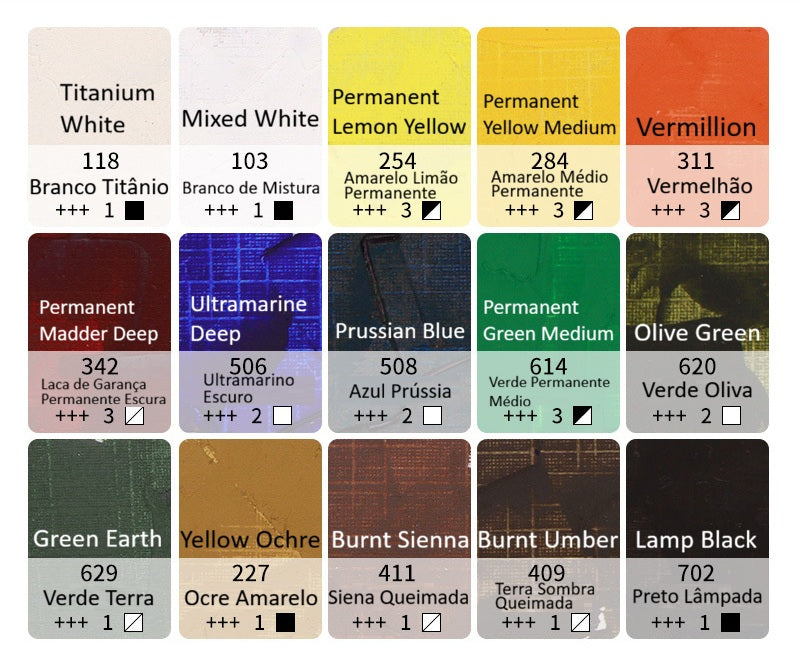 Conjunto de Tintas a Óleo Rembrandt Extra Fino-15 Cores Mais Vendidas x 40ml