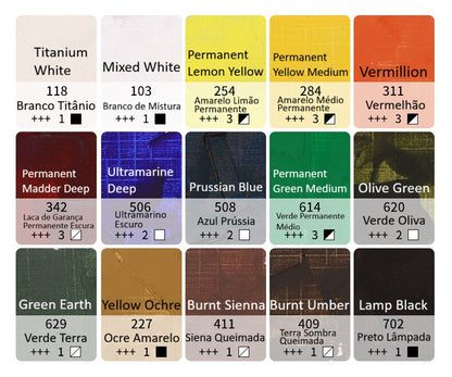 Conjunto de Tintas a Óleo Rembrandt Extra Fino-15 Cores Mais Vendidas x 40ml