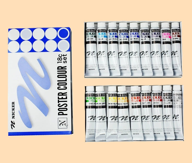Guache Profissional Japonesa Nicker Poster Color - Conjunto 18 Cores x 20ml