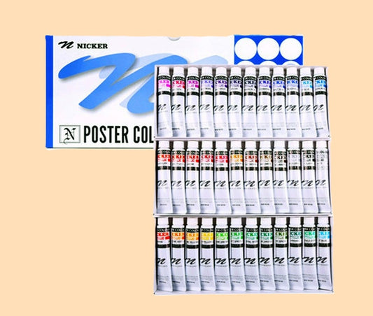 Guache Profissional Japonesa Nicker Poster Color - Conjunto 36 Cores x 20ml
