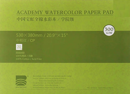 Papel de Aguarela Baohong Academy 100% Algodão (Grão Fino / Cold Pressed - 20 Folhas-300g/m2)