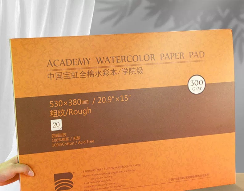 Papel de Aguarela Baohong Academy 100% Algodão Grão Torcido (Rugoso) / Rough - 20 Folhas-300g/m2)