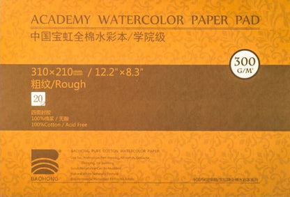 Papel de Aguarela Baohong Academy 100% Algodão Grão Torcido (Rugoso) / Rough - 20 Folhas-300g/m2)