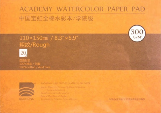 Papel de Aguarela Baohong Academy 100% Algodão Grão Torcido (Rugoso) / Rough - 20 Folhas-300g/m2)