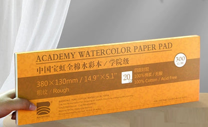Papel de Aguarela Baohong Academy 100% Algodão Grão Torcido (Rugoso) / Rough - 20 Folhas-300g/m2)
