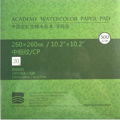 Papel de Aguarela Baohong Academy 100% Algodão (Grão Fino / Cold Pressed - 20 Folhas-300g/m2)