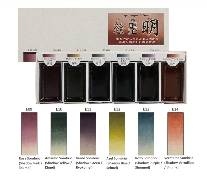 Boku-Undo E-Sumi Mei-Aguarelas Japonesas de Fusão Cromática com Tinta Sumi (Conjunto de 6 Cores Brilhantes)