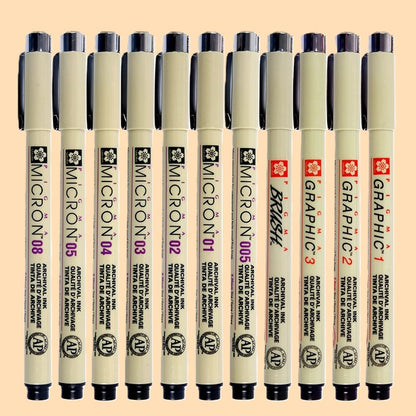 Compra Conjunta SAKURA Pigma Micron Fineliners e Pincel de Tinta Pigmentada Até 67% Desconto | Group Buy SAKURA Pigma Micron Fineliners and Pigmented Ink Brush  Up to 67% Off.