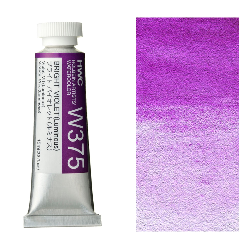 Aguarela Holbein Artists' Watercolors Violeta Brilhante Luminoso W375 tubo 15ml Avulso |  Bright Violet Luminous W375 15ml tube open stock.