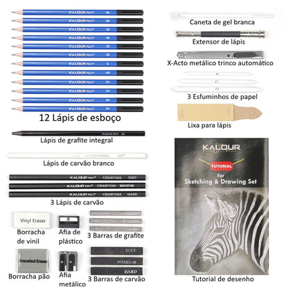 Conjunto de Desenho e Esboço Kalour (36 Peças) – Kit Profissional Completo