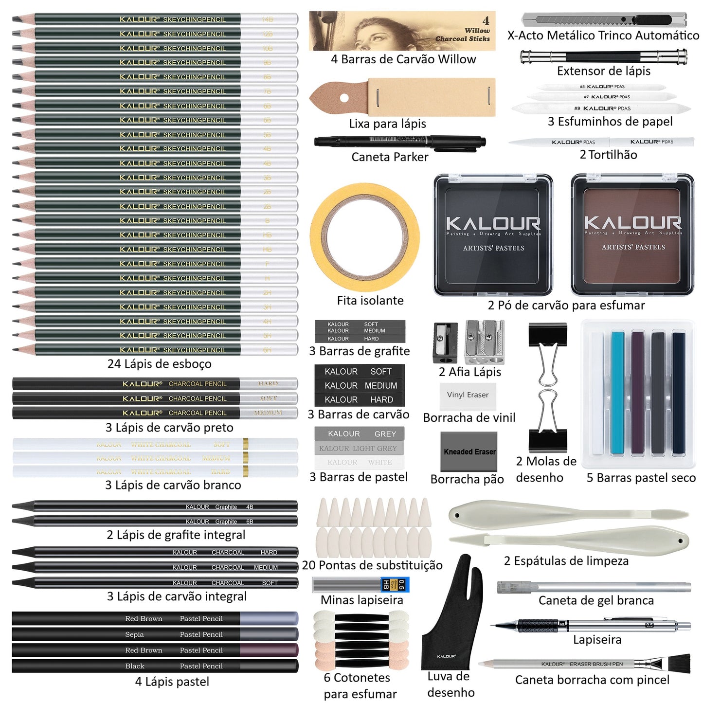 Conjunto de Desenho Profissional KALOUR – 108 Peças Deluxe