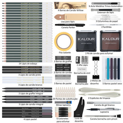 Conjunto de Desenho Profissional KALOUR – 108 Peças Deluxe