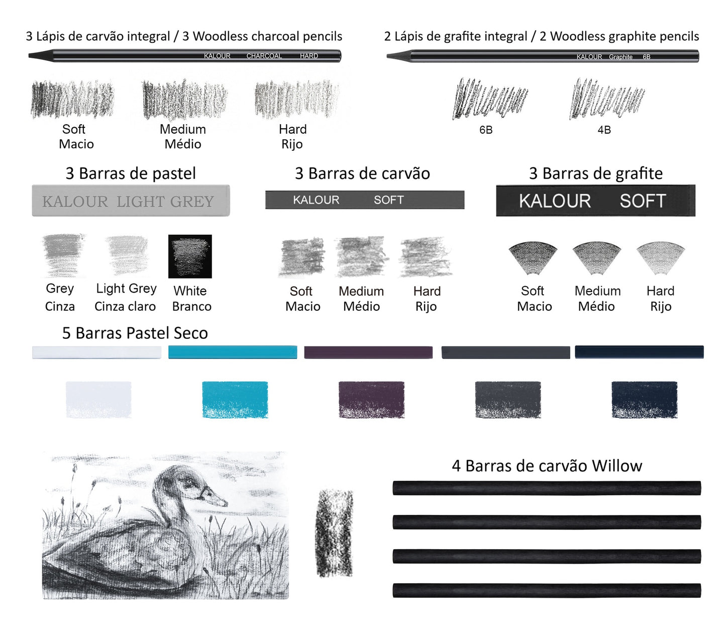 Conjunto de Desenho Profissional KALOUR – 108 Peças Deluxe