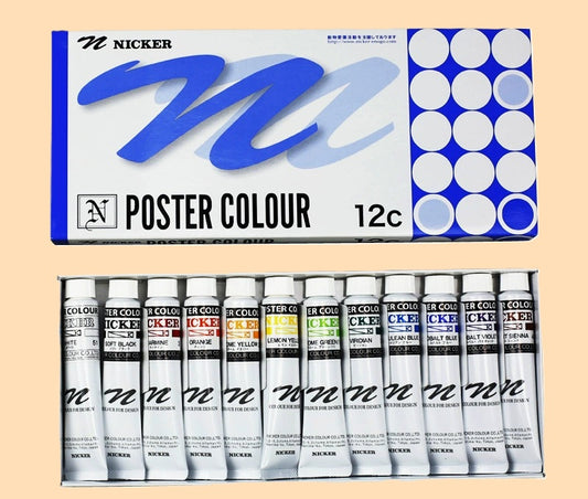 Guache Profissional Japonesa Nicker Poster Color - Conjunto 12 Cores x 20ml