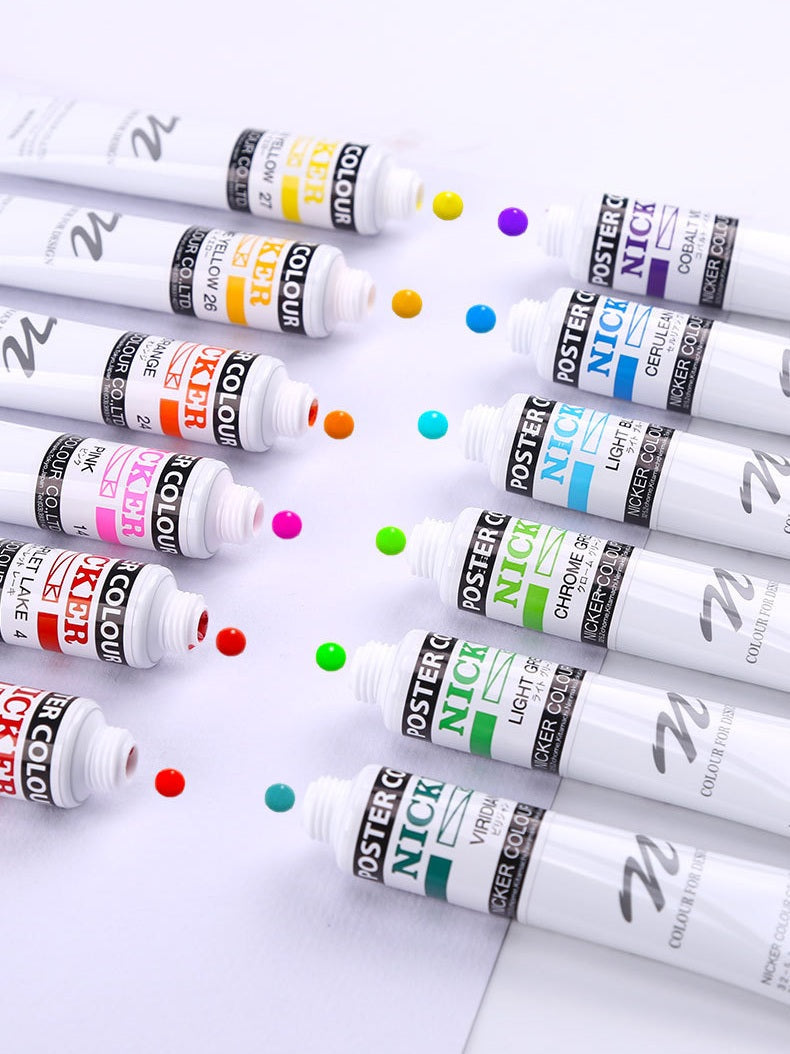 Guache Profissional Japonesa Nicker Poster Color - Conjunto 36 Cores x 20ml