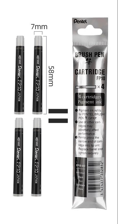 Pincel de Bolso Pentel Cor Preta + Recargas - Caligrafia - Desenho - Tinta à Prova de Água