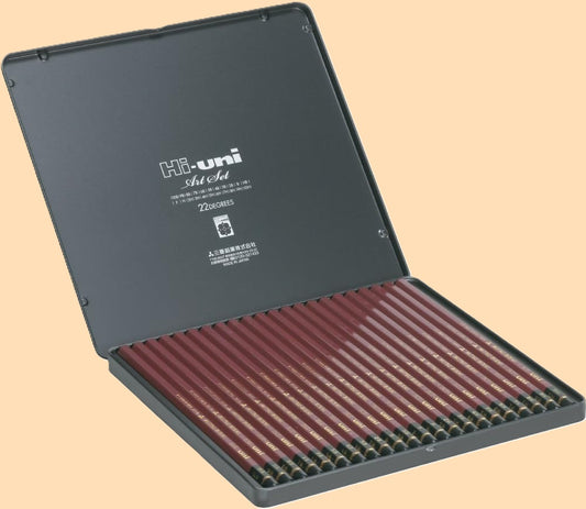 Lápis de Grafite Premium Uni Mitsubishi Hi-Uni Art Set– Caixa de Metal de 22 Graduações (10B a 10H)