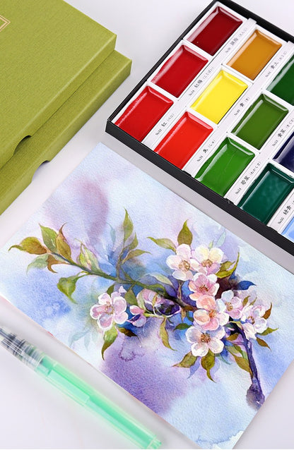 Aguarela Japonesa Kuretake Gansai Tambi-Conjunto 18 Cores-Godets Grandes