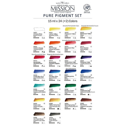 Aguarelas Profissionais Mijello-Mission Gold Class-Pure Pigment-24 Cores x 15ml +2 Cores(7ml)