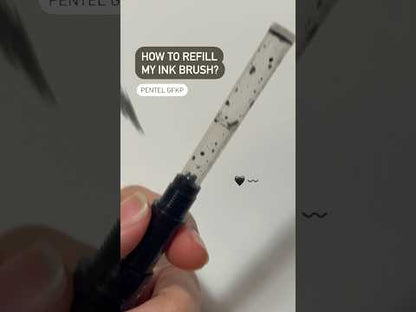 Pincel de Bolso Pentel Cor Preta + Recargas - Caligrafia - Desenho - Tinta à Prova de Água