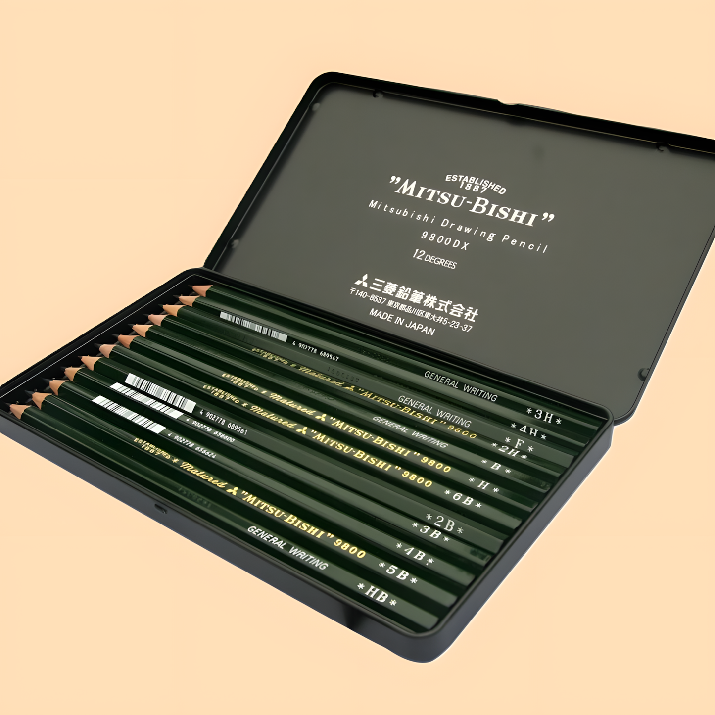 Conjunto Lápis de Grafite Uni Mitsubishi 9800 DX (Deluxe Artist & Drawing Series) – Caixa de 12 (6B a 4H)